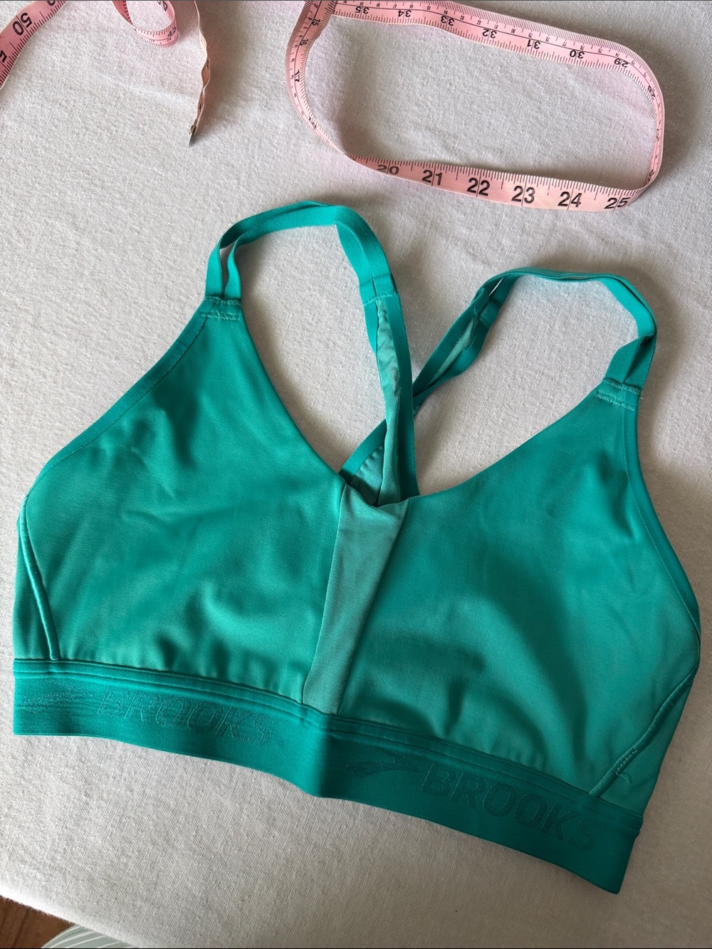 Brooks Size L Teal Green Plunge 2.0 Sports Bra with Cross-Back Straps
